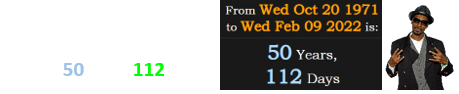 Snoop made the deal at the age of 50 years, 112 days: