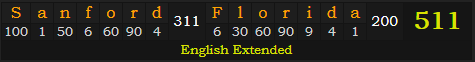 "Sanford, Florida" = 511 (English Extended)