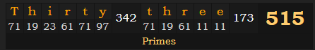"Thirty-three" = 515 (Primes)
