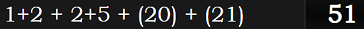 1+2 + 2+5 + (20) + (21) = 51