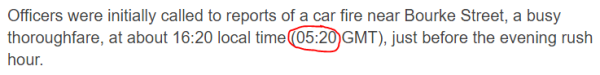 Officers were initially called to reports of a car fire near Bourke Street, a busy thoroughfare, at about 16:20 local time (05:20 GMT), just before the evening rush hour.