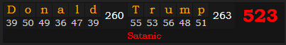 "Donald Trump" = 523 (Satanic)