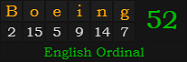 "Boeing" = 52 (English Ordinal)