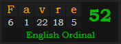 "Favre" = 52 (English Ordinal)