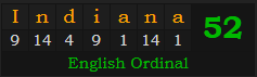 "Indiana" = 52 (English Ordinal)