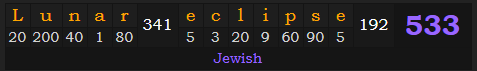 "Lunar eclipse" = 533 (Jewish)