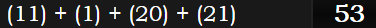 (11) + (1) + (20) + (21) = 53