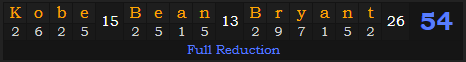 "Kobe Bean Bryant" = 54 (Full Reduction)