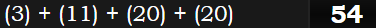 (3) + (11) + (20) + (20) = 54