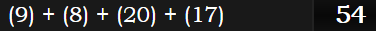 (9) + (8) + (20) + (17) = 54