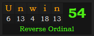 "Unwin" = 54 (Reverse Ordinal)