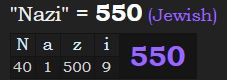 "Nazi" = 550 (Jewish)