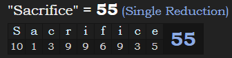 "Sacrifice" = 55 (Single Reduction)
