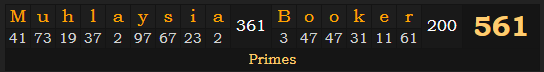 "Muhlaysia Booker" = 561 (Primes)