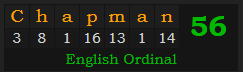 "Chapman" = 56 (English Ordinal)