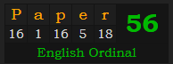 "Paper" = 56 (English Ordinal)