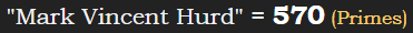 "Mark Vincent Hurd" = 570 (Primes)