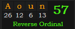 "Aoun" = 57 (Reverse Ordinal)