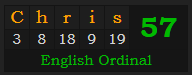 "Chris" = 57 (English Ordinal)