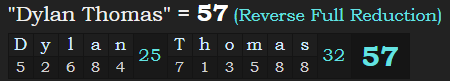 "Dylan Thomas" = 57 (Reverse Full Reduction)