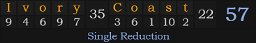 "Ivory Coast" = 57 (Single Reduction)