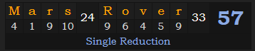 "Mars Rover" = 57 (Single Reduction)