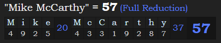 "Mike McCarthy" = 57 (Full Reduction)