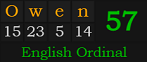 "Owen" = 57 (English Ordinal)