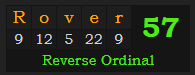 "Rover" = 57 (Reverse Ordinal)
