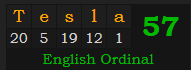 "Tesla" = 57 (English Ordinal)
