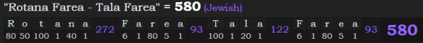 "Rotana Farea - Tala Farea" = 580 (Jewish)