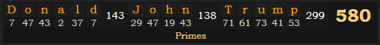 "Donald John Trump" = 580 (Primes)