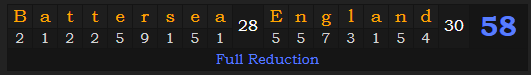 "Battersea, England" = 58 (Full Reduction)