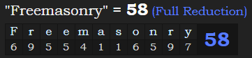 "Freemasonry" = 58 (Full Reduction)