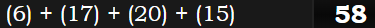 (6) + (17) + (20) + (15) = 58