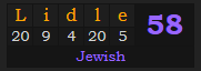 "Lidle" = 58 (Jewish)