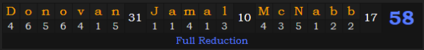 "Donovan Jamal McNabb" = 58 (Full Reduction)