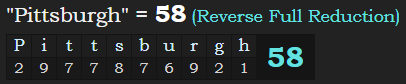 "Pittsburgh" = 58 (Reverse Full Reduction)