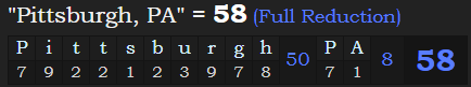 "Pittsburgh, PA" = 58 (Full Reduction)