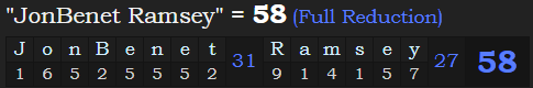 "JonBenet Ramsey" = 58 (Full Reduction)