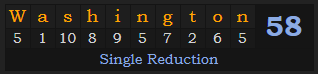 "Washington" = 58 (Single Reduction)