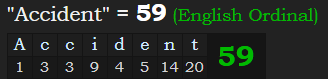"Accident" = 59 (English Ordinal)
