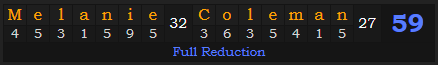 "Melanie Coleman" = 59 (Full Reduction)