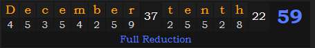 "December tenth" = 59 (Full Reduction)