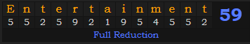 "Entertainment" = 59 (Full Reduction)