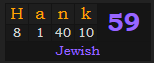 "Hank" = 59 (Jewish)