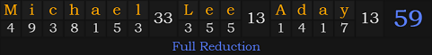 "Michael Lee Aday" = 59 (Full Reduction)