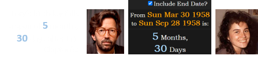 Lory’s birthday falls a span of 5 months, 30 days after Eric Clapton’s: