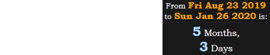 David Koch was born on May 3rd, or 5/3. Kobe died 5 months, 3 days after Koch: