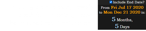 Including the end date, Lewis’s death fell 5 months, 5 days before the Great Conjunction: